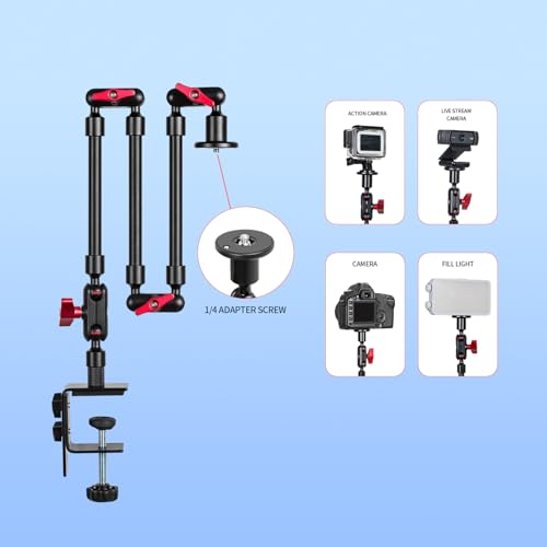 Magic Arm with Clamp, Long Articulating Arm Camera Mount, Adjustable Phone Mount Holder 360° Rotation, Mic Arm for Microphone, LED Lights, for Phone, Tripod, Desk, Table - size: 32"+clamp+phone clip