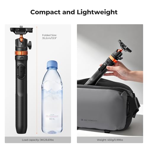 K&F CONCEPT MS08 62'' Phone Selfie Stick Tripod, 2-in-1 Extendable Cell Phone Tripod Stand with Remote, 360° Ball Head Camera Tripod Compatible with DJI Osmo Pocket 4/3 GoPro 13/12 iPhone17. - color: Black