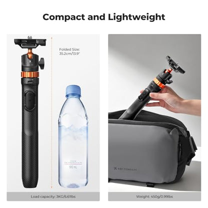 K&F CONCEPT MS08 62'' Phone Selfie Stick Tripod, 2-in-1 Extendable Cell Phone Tripod Stand with Remote, 360° Ball Head Camera Tripod Compatible with DJI Osmo Pocket 4/3 GoPro 13/12 iPhone17. - color: Black