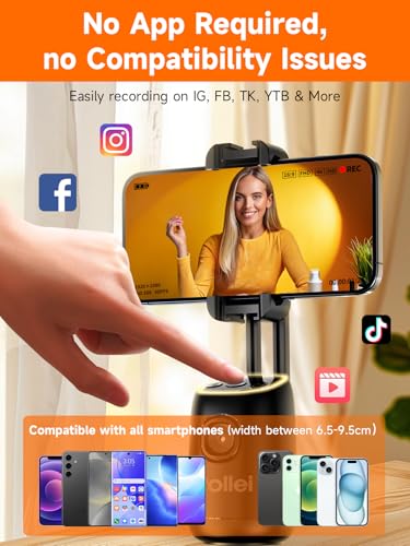 Rollei Auto Face Tracking Tripod, Desktop Smartphone Gimbal Stabilizer Phone Holder with AI Track for iPhone/Android Stand for Filming Streaming Tiktok Video Vlog | Mobile Stand with Motion Sensor for Tiktok Live Streaming Video Vlog Recording, Tripod Pho