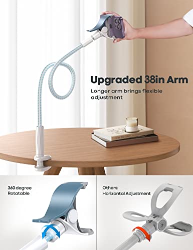 Lamicall Gooseneck Phone Holder Bed - [Nylon Braided] Flexible Arm, Overall Length 38inch, 360 Adjustable Clamp Clip, Overhead Cell Phone Mount Stand for Bed, Desk, White & Blue - color: White