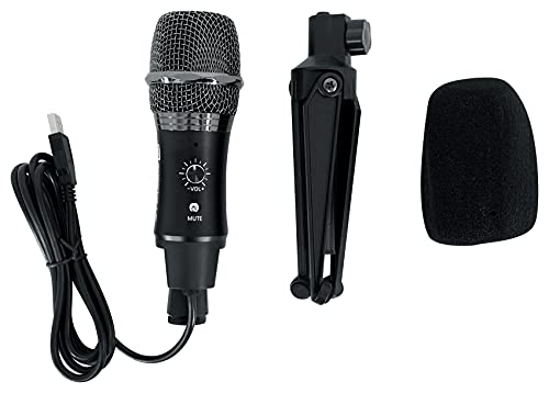 ROCKVILLE A-Stream Live Streaming USB Microphone w Gain+Mute Control+Stand+Cable | Desktop Stand, USB Cable, Plug and Play, Windows/Mac, 14mm Cartridge, Omni-Directional, 20Hz-20kHz