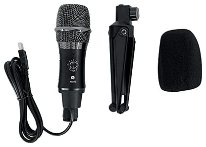 ROCKVILLE A-Stream Live Streaming USB Microphone w Gain+Mute Control+Stand+Cable | Desktop Stand, USB Cable, Plug and Play, Windows/Mac, 14mm Cartridge, Omni-Directional, 20Hz-20kHz
