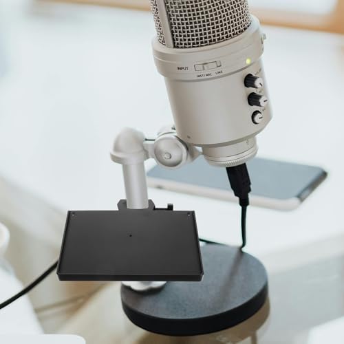 HOMSFOU Adjustable Desktop Microphone Stand Tray with Sound Card Slot and Microphone Holder, Black Plastic Music Stand Tray for Professional Environments and Live Streaming