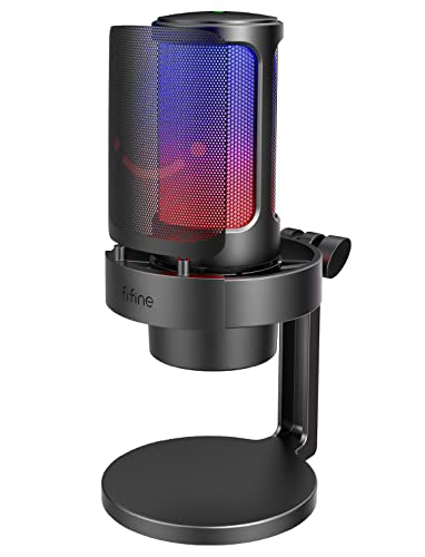 FIFINE Gaming Microphone, USB PC Mic for Streaming, Podcasts, Recording, Condenser Computer Desktop Mic on Mac, with RGB Control, Mute Touch, Headphone Jack, Pop Filter, Stand-AmpliGame A8 - size: A8-Desktop