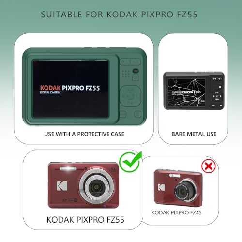 Case for Kodak PIXPRO FZ55,FZ55 accessories,Soft Silicone Protective Case,Comes with 2 Screen Protectors and 1 Wrist Strap - Dark green - color: Dark green
