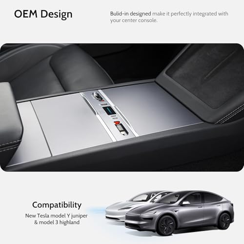 125W Max Retractable USB Hub, Tesla New Model Y Juniper (2026/2025) Accessories, Super Fast Charger Up 65W for MacBook Pro/Air/iPhone 16/15/Samsung Series, 5 in 1 Docking Station - style: Tesla New Model Y Juniper (2026/2025)