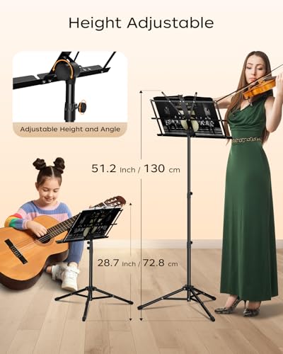 Music Stand, Kasonic 2 in 1 Dual-Use Folding Sheet Music Stand & Desktop Book Stand, Portable and Lightweight with Music Sheet Clip Holder & Carrying Bag Suitable for Instrumental Performance (2 Pack Black) - color: 2 Pack Black