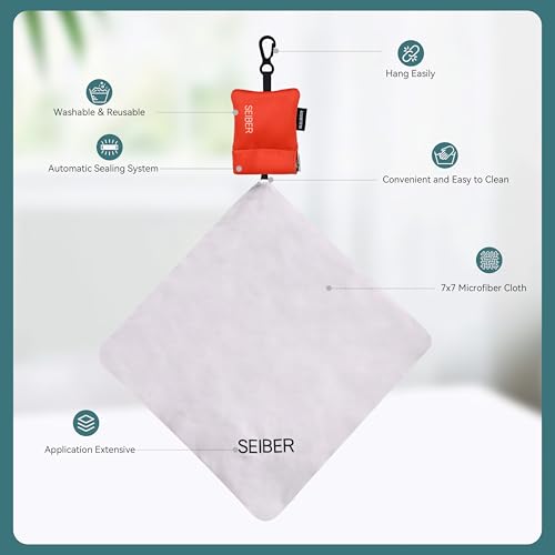 SEIBER Microfiber Glasses Cleaning Cloth, Orange, 2PCS | 7 x 7 inch, Neoprene Pouch, For Glasses, Laptops, Cameras, Self-Closing Bottom - color: Orange
