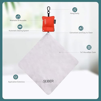 SEIBER Microfiber Glasses Cleaning Cloth, Orange, 2PCS | 7 x 7 inch, Neoprene Pouch, For Glasses, Laptops, Cameras, Self-Closing Bottom - color: Orange