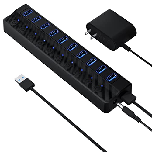 ONFINIO Powered USB Hub 3.0, 10-Port USB Splitter Hub with Individual On/Off Switches and 12V/2A Power Adapter USB Extension - style: 10 PORT 3.0