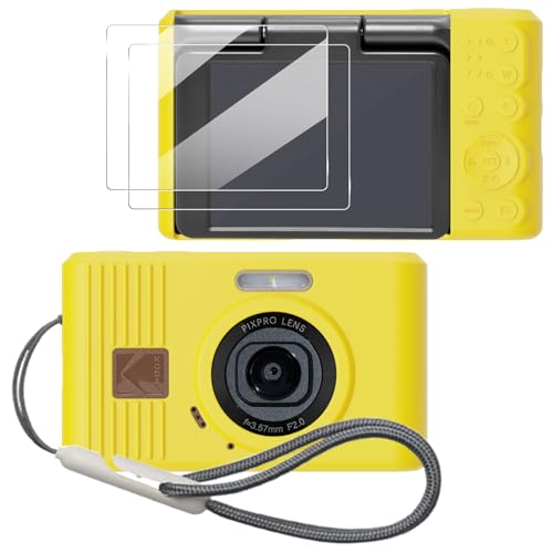 Case for Kodak PIXPRO C1 accessories,Soft Silicone Protective Case,Comes with 2 Screen Protectors and 1 Wrist Strap - Yellow - color: Yellow