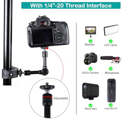 PellKing Super Double Clamp Camera Mount Umbrella Clamp, with 360° Magic Arm Double 1/4”-20 Adapter for Umbrella, Pole, Desktop, Strollers, Motorcycle, Photo Studio Light Stand, Photo Boom Stand