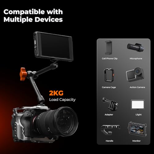 K&F CONCEPT 2-Pack 9.8" Magic Arm, 1/4" Screw Camera Mount Arm 360° Ball Heads for DSLRs, Monitor, Flash, LED Light, Microphone, Camera Cage, Action Camera - style: 9.8" Dual Arm