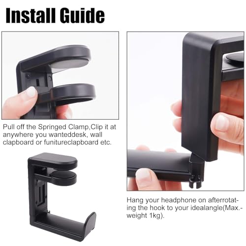 Rotating Headphone Stand, Multi-Functional 360° Rotatable Adjustable Clamp-on Under Desk Headset Stand, Universal Gaming and Office Headphone Holder, Black - color: Black