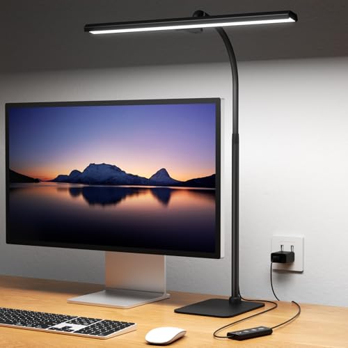 Kary LED Desk Lamps for Home Office, Tall Desk Light with Base, Flexible Gooseneck Adjustable 5-Level Dimmable Brightness & Color, Height Architect Lamp for Working, Reading, Crafting, Study - color: Black