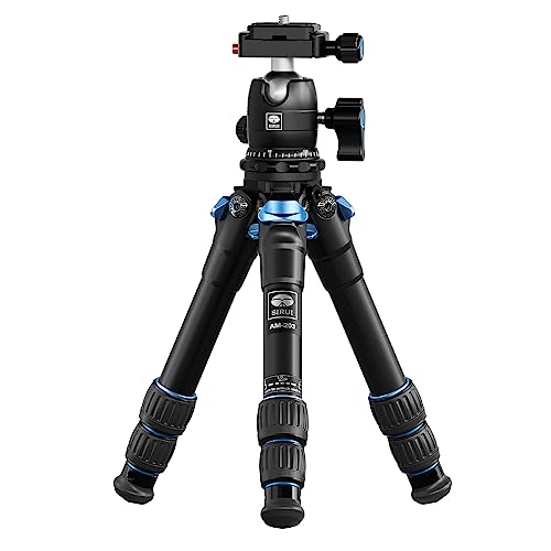 SIRUI AM203 Mini Travel Tripod with 360° B00K Ball Head, Lightweight Aluminum Tripod for Travel and Tabletop Use, Max Load 20lbs/10KG, Folded Height 11.4”, Max Height 16.7” - size: AM-203+B-00K