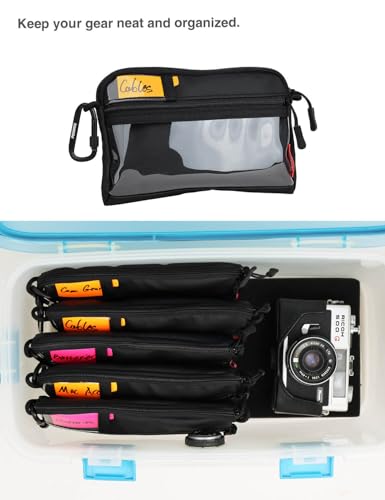Video Accessories Organizer Pouch with Clear Window, 900D PU Utility Bag for Camera Accessories, Cable Storage, Battery Case, Small Tool Bag with Carabiner & ID Labels, for Travel Filming