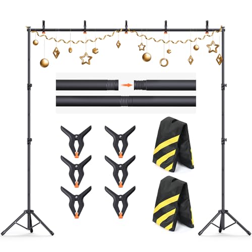 Backdrop Stand 10×8ft (W×H) Adjustable Backdrop Support Ground Kit Photography Photo Shoot Backdrop Stand for Parties with Sandbags, Spring Clips, Carrying Bag