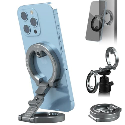 Dual Magnetic Phone Holder Compatiable with Magsafe for iPhone 16 15 14 13 12 Pro Max Plus Series, 1/4" Screw Tripod Mount, Gym Magnetic Phone Stand Travel(Silver) - color: Silver
