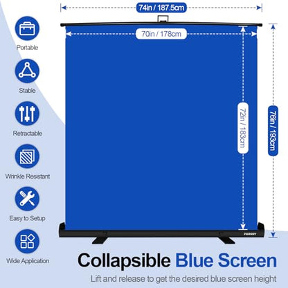 Blue Screen, Collapsible Chromakey Backdrop Retractable Photo Background | 74 x 76in Portable Chroma Key Panel, Wrinkle Resistant, Pull Up, Video Conference, Live Game, Streaming, Photographic Studio - color: Blue, size: 74 x 76in