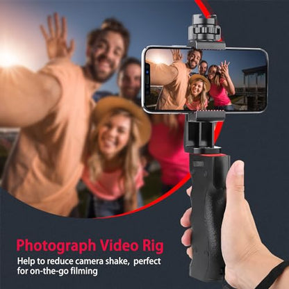 Zeadio Smartphone Stabilizer, Vlogging Hand Grip Video Holder Rig Handle Travel Selfie Stick with Clamp Mount for All iPhone and Android Mobile Cell Phone