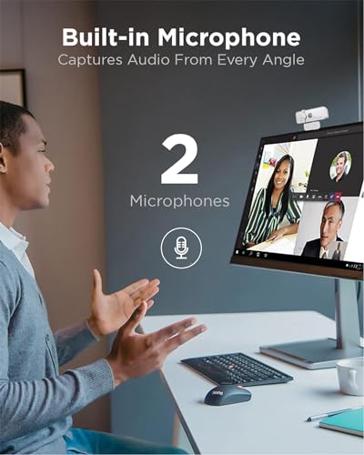 Lenovo HD 1080p Webcam (300 FHD) - Monitor Camera with 95° Wide Angle, 360° Rotation Pan & Tilt, Dual Microphones – Attachable Desktop Cam with Privacy Shutter for Remote Work, Streaming & Gaming - color: Cloud Gray, style: 300 FHD