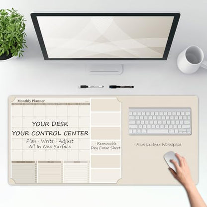 JJPRO Dual-Layer Dry Erase Desk Mat,Large Multi-Use Dry Erase Desk Calendar,Erasable Desk Pad,Double-Sided Faux Leather Desk Pad,Reusable Large Mouse Pad for Office, Home - Eggshell -16"x34" - color: Eggshell