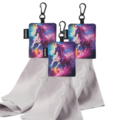 SEIBER Microfiber Eyeglass Cleaning Cloth, 7x7 inch, 3PCS, unicornF | For Sunglasses, Laptops, Cameras, Screen, With Neoprene Pouch, Self-Closing Bottom - color: Unicorn F-(3pack)