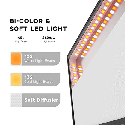 D50 Ultra Thin Bi-Color Led Video Light,45W 3600Lux 3000K-8000K CRI96+,Dimmable 15.4inches Soft Key Light with LCD Display, Panel Light for YouTube/Photography/Video Shooting/Live Streaming