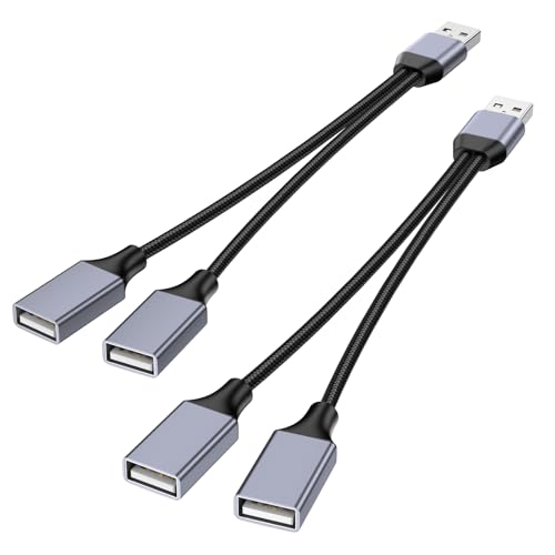 USB Splitter 1 in 2 Out(2 Pack), USB 2.0 A Male to 2 Dual USB Female Jack Y Splitter Hubfor Laptop, PC, Smart TV, Desktop Computer, Mac, PS5, PS4(Not Supporting CarPlay and Android Auto) - size: 2 Pack