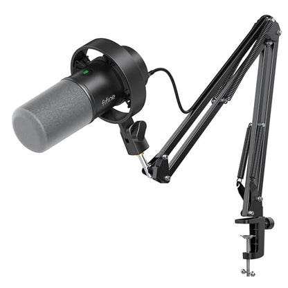 FIFINE K688 Podcast Microphone Kit, USB/XLR Dynamic Microphone with Boom Arm for PC/XLR Mixer, Gaming Mic with Mute Button, Headphone Jack for Vocal, Voice-Over, Streaming, Music Recording -K688CT - size: K688CT Black