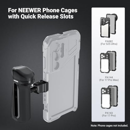 NEEWER Quick Release Side Handle with Anti Off Cold Shoe, 360° Rotation, Silicone Nonslip Grip, Compatible with iPhone 16 Pro Max S25 Ultra Phone Cage Accessories, PA148 - style: PA148