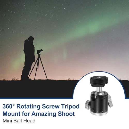 PATIKIL 1/4" Mini Ball Head with Cold Shoe, 360° Rotating Screw Tripod Mount Panoramic Ball Head DSLR Camera Mount Base Adapter Photograph Accessory for Phone Light Camera Loading 6.6lb