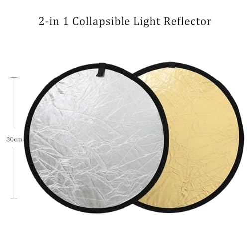 2-in-1 Photo Reflector Fill Light Soft Light Collapsible Reflector 12" 30cm for Photography Photo Studio Lighting - Silver, Gold