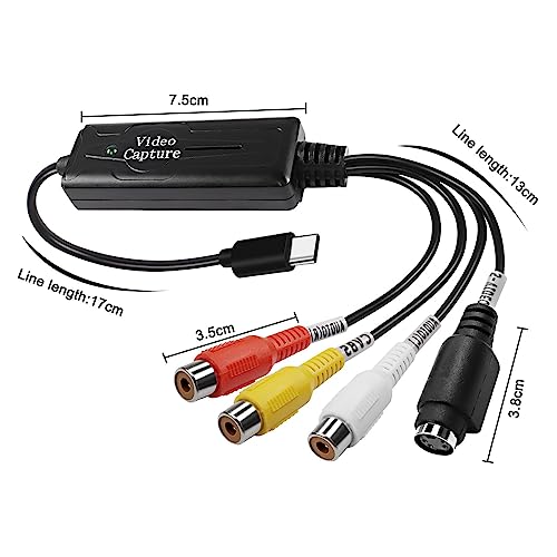 XMSJSIY RCA AV to USB C Converter - 1 Channel AV NTSC PAL Video S Video/Composite to USB Converter for Mobile Phone/PC
