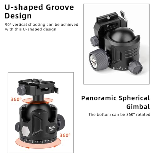 Aluminum Ball Head for Shooting Tripod 360° Panoramic Ball Head for DSLR Camera Compatible with Arca Swiss and Picatinny Maximum Load Capacity of 55lbs for Hunting and Photography (44mm) - size: 44mm