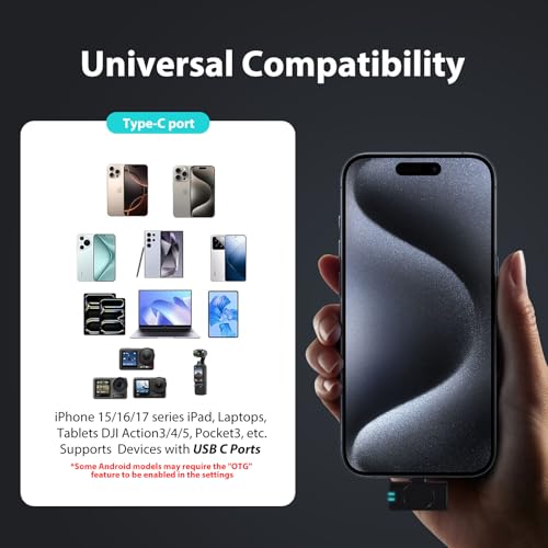 Mini Microphone for iPhone 15 16 17/Android/Tablets with USB C Plug,Wireless Lavalier Microphone with Charging case,30H Battery Life,Noise Reduction,Clip-on Mic for Video Recording,YouTube,TikTok - style: USB-C