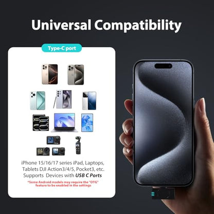 Mini Microphone for iPhone 15 16 17/Android/Tablets with USB C Plug,Wireless Lavalier Microphone with Charging case,30H Battery Life,Noise Reduction,Clip-on Mic for Video Recording,YouTube,TikTok - style: USB-C