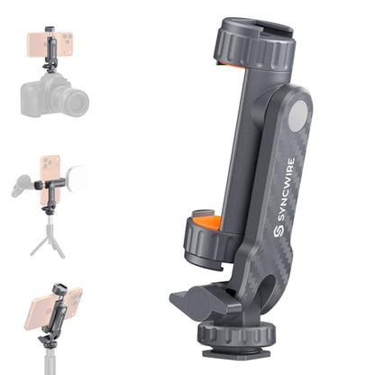 SYNCWIRE Tripod Phone Mount, Universal Smartphone Mount Adapter with 2 Cold Shoe and 1/4" Screw, 360° Rotates and 180° Tilts Adjustable Cell Phone Clamp Holder for Enhancing Mobile Photography Setup - color: Gunmetal Gray