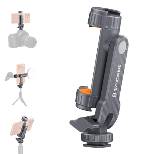 SYNCWIRE Tripod Phone Mount, Universal Smartphone Mount Adapter with 2 Cold Shoe and 1/4" Screw, 360° Rotates and 180° Tilts Adjustable Cell Phone Clamp Holder for Enhancing Mobile Photography Setup - color: Gunmetal Gray
