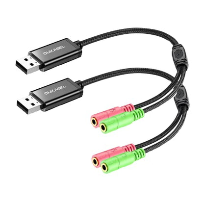 DuKabel USB to 3.5mm Jack TRS AUX Adapter for Built-in Chip Sound Card for Headset with Separate Plug TRS 3 Pole Microphones [Metal Housing & Durable Braided / 9.8inch] - size: 9.8 inch / 25 cm/2Pack