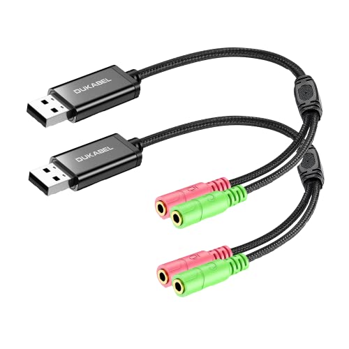 DuKabel USB to 3.5mm Jack TRS AUX Adapter for Built-in Chip Sound Card for Headset with Separate Plug TRS 3 Pole Microphones [Metal Housing & Durable Braided / 9.8inch] - size: 9.8 inch / 25 cm/2Pack