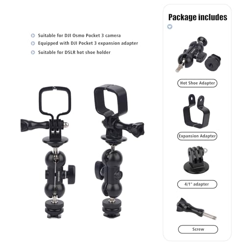 Cold Shoe Mount Expansion Adapter for DJI Osmo Pocket 3,Ajustable 360°Ball Head for DSLR Hot Shoe Mount,Vlogging and Dual Camera Setup