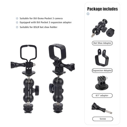 Cold Shoe Mount Expansion Adapter for DJI Osmo Pocket 3,Ajustable 360°Ball Head for DSLR Hot Shoe Mount,Vlogging and Dual Camera Setup