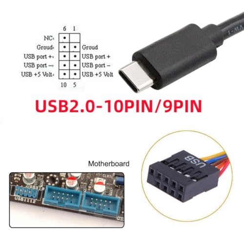 chenyang USB 2.0 Front Panel Header 9/10Pin to USB C Male Mainboard Header Port Data Extension Cable Adapter 0.5M - style: USB Type-C