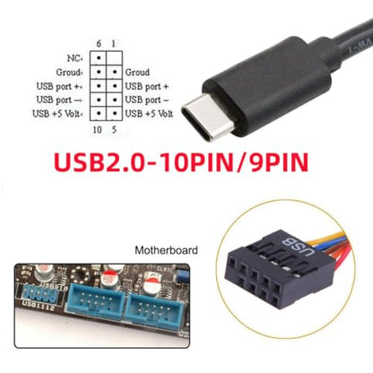 chenyang USB 2.0 Front Panel Header 9/10Pin to USB C Male Mainboard Header Port Data Extension Cable Adapter 0.5M - style: USB Type-C