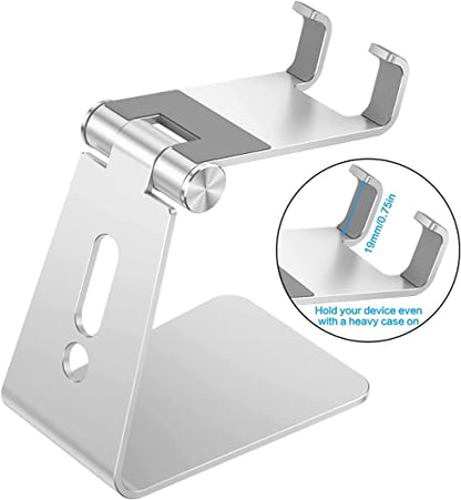 OMOTON Phone Holder, Multi-Angle Adjustable Desk Phone Holder, Aluminum Cell Phone Holder Compatible with iPhone 13 Pro/13/12 Pro Max/12/11 Pro/XR, Samsung S20/S10/S9, Silver