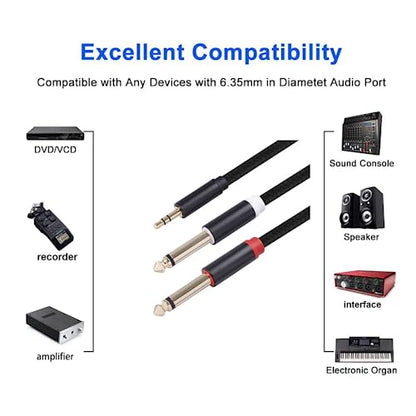 2Pack 16Ft 3.5mm TRS to Dual 6.35mm Stereo Cable 1/8 TRS to Dual 6.35mm 1/4 TS Mono Y Splitter Audio Cord Adapter for Smartphone, Mixer,PC, CD Player, Speakers and Home Stereo System - size: 16.4FT/2Pack