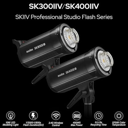 Godox SK400II-V 400Ws Photo Studio Strobe Monolight with Bowens Mount & LED | GN65, 0.1-1.5s Recycle Time, Bowens Mount, 10W LED Modeling Lamp for Studio Product Photography, Portraits Shooting, 110~120V